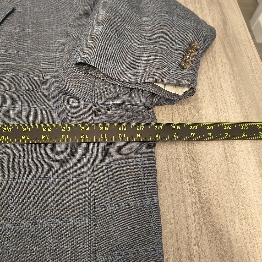 Oak Hill Blazer Men 56L Blue Plaid Windowpane Career Suit Jacket - Picture 4 of 10